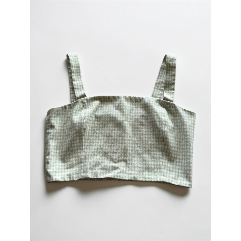 Wilfred Aritzia Gingham Cropped Tank Top Sage Green White‎ Button Back Cami 4